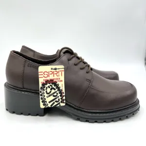 Vintage Esprit Brown Leather Chunky Y2K Block Heel Lug Sole Loafers Shoes 9.5