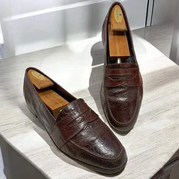 Vintage Johnston Murphy Prima Strada‎ Crocodile Leather Handmade Penny Loafers
