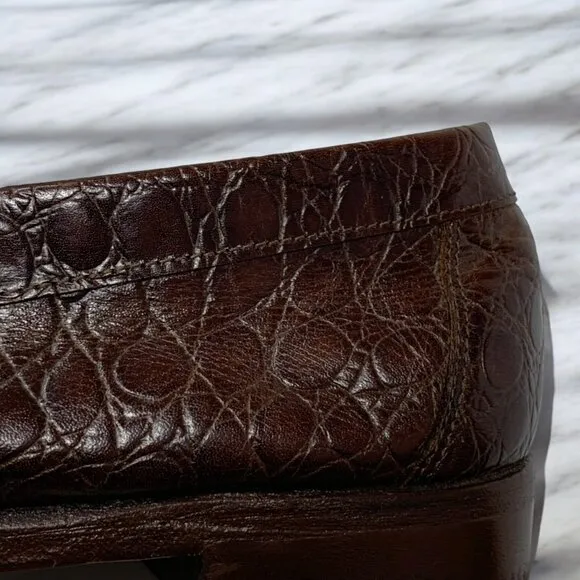 Vintage Johnston Murphy Prima Strada‎ Crocodile Leather Handmade Penny Loafers