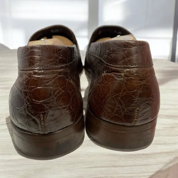 Vintage Johnston Murphy Prima Strada‎ Crocodile Leather Handmade Penny Loafers