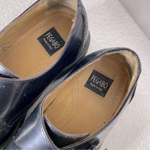 Vintage Pegabo Black Leather Monk Strap Dress Shoes 40