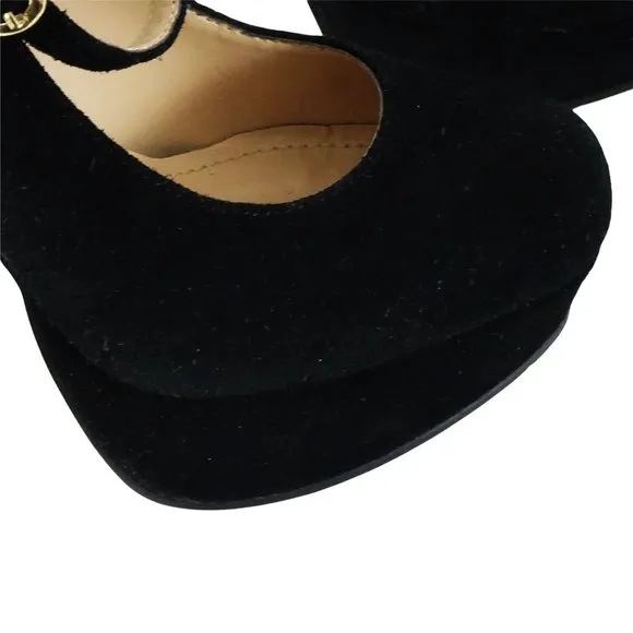 Vintage Steve Madden Platform Shoes High Heeled Black Suede Mary Jane Pumps Wome