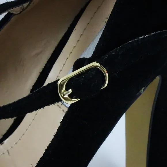Vintage Steve Madden Platform Shoes High Heeled Black Suede Mary Jane Pumps Wome