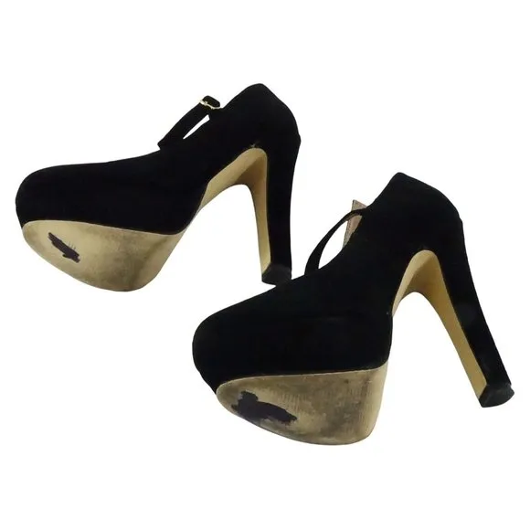 Vintage Steve Madden Platform Shoes High Heeled Black Suede Mary Jane Pumps Wome
