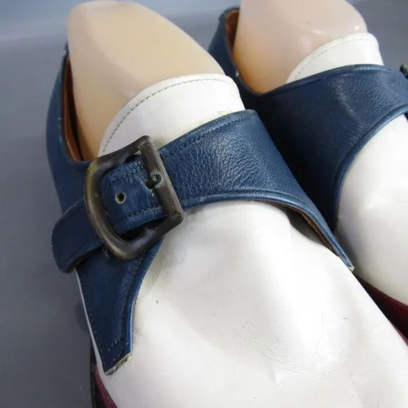 Vintage Supreme Red White &amp; Blue Leather Shoes Men's Size 10 Wingtip Monk Strap