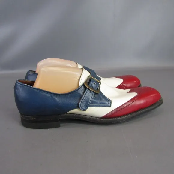 Vintage Supreme Red White &amp; Blue Leather Shoes Men's Size 10 Wingtip Monk Strap