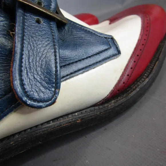 Vintage Supreme Red White &amp; Blue Leather Shoes Men's Size 10 Wingtip Monk Strap