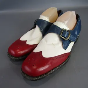 Vintage Supreme Red White &amp; Blue Leather Shoes Men's Size 10 Wingtip Monk Strap