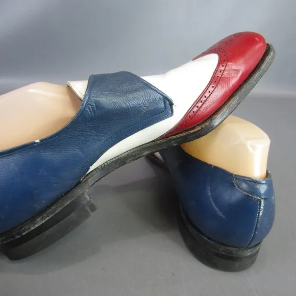 Vintage Supreme Red White &amp; Blue Leather Shoes Men's Size 10 Wingtip Monk Strap