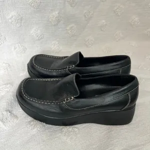 Vintage Y2K 90s Black Chunky Loafer Platform Square Toe Size 8 Leather Preppy