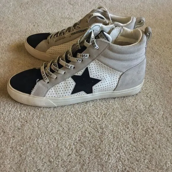 VINTAGE HAVANA Womens Lester Perforated High Slip On Sneakers- Grey and Black