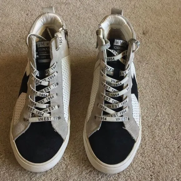 VINTAGE HAVANA Womens Lester Perforated High Slip On Sneakers- Grey and Black