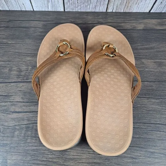 Vionic Aloe Mocha Leather Strap Sandals Women's Sz 10 (GUC)