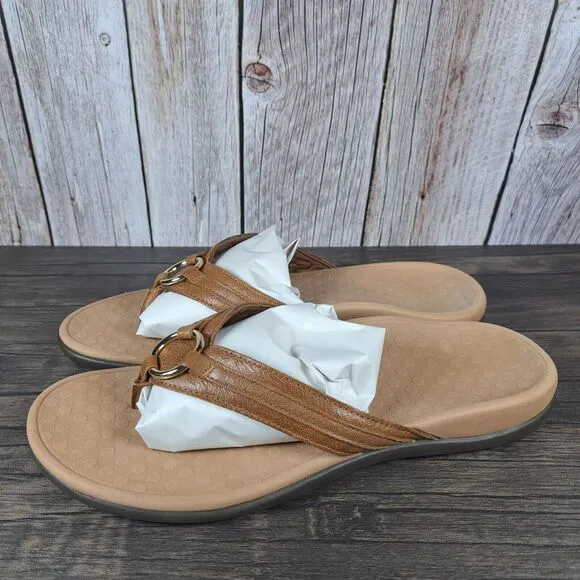 Vionic Aloe Mocha Leather Strap Sandals Women's Sz 10 (GUC)