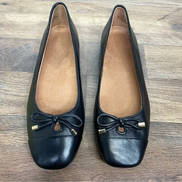 Vionic Black Leather Klara Ballet Flat Shoe Size 7