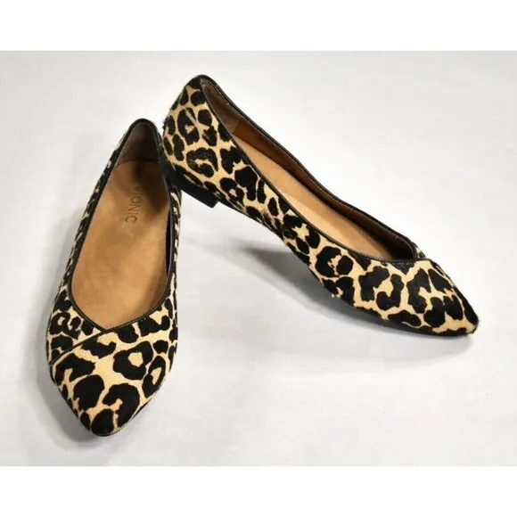 Vionic Caballo Ballet Flats Concealed Orthotics Leopard Print Calf Hair Wms 7.5