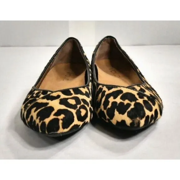 Vionic Caballo Ballet Flats Concealed Orthotics Leopard Print Calf Hair Wms 7.5