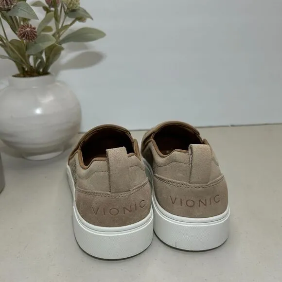 Vionic Kimmie Perf Loafer Slip On Shoes Perforated Suede Beige Women's 7 NWOB