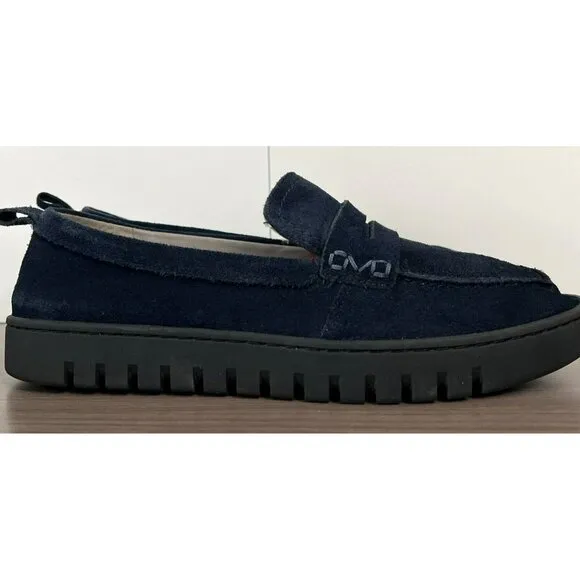 Vionic Penny Loafer Shoes 9.5 Wide Uptown Light Navy Blue Suede Packable Comfort