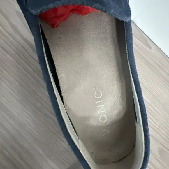 Vionic Penny Loafer Shoes 9.5 Wide Uptown Light Navy Blue Suede Packable Comfort