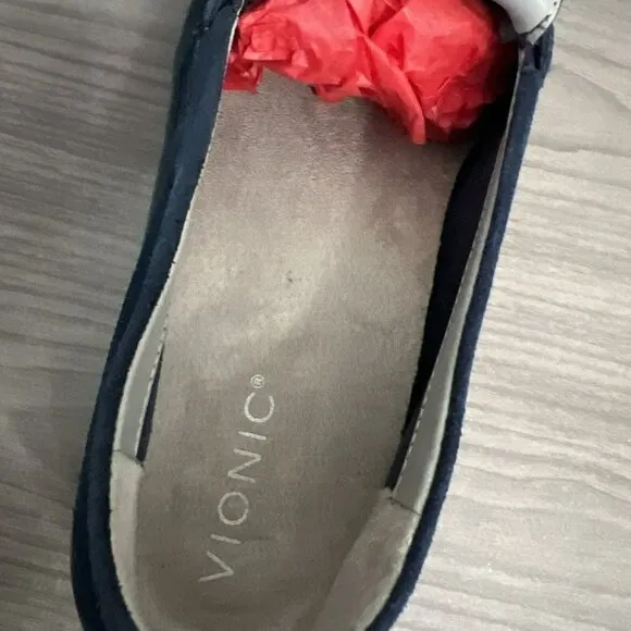 Vionic Penny Loafer Shoes 9.5 Wide Uptown Light Navy Blue Suede Packable Comfort