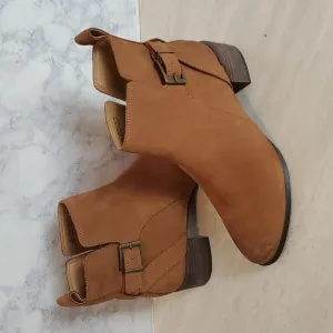 Vionic Sienna Boots Womens 7 Tan Brushed Leather Waterproof Buckle Boho Festival