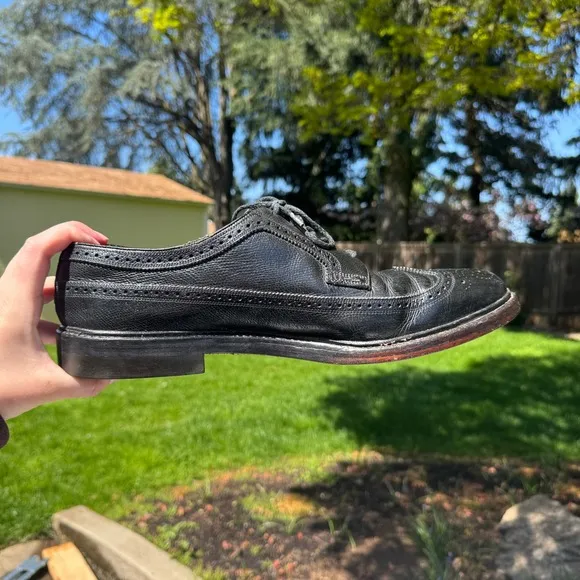 VTG! Florsheim Imperial Black Leather Long Wing V-Cleat Oxford Shoes Men's 13 C