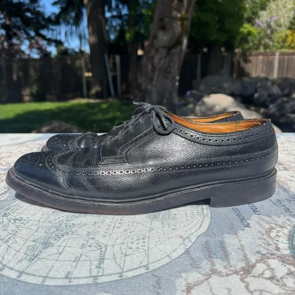 VTG! Florsheim Imperial Black Leather Long Wing V-Cleat Oxford Shoes Men's 13 C