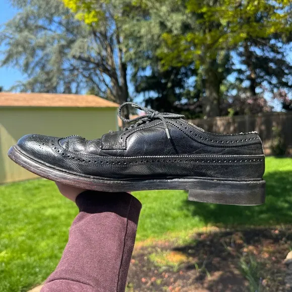 VTG! Florsheim Imperial Black Leather Long Wing V-Cleat Oxford Shoes Men's 13 C