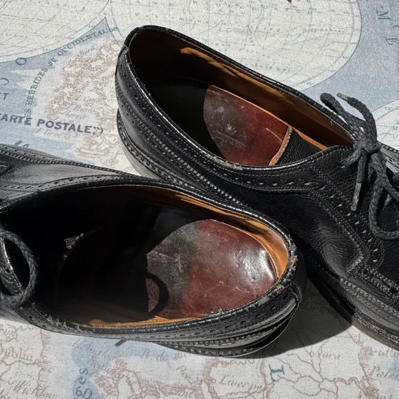 VTG! Florsheim Imperial Black Leather Long Wing V-Cleat Oxford Shoes Men's 13 C