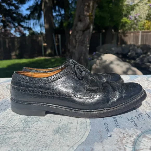VTG! Florsheim Imperial Black Leather Long Wing V-Cleat Oxford Shoes Men's 13 C