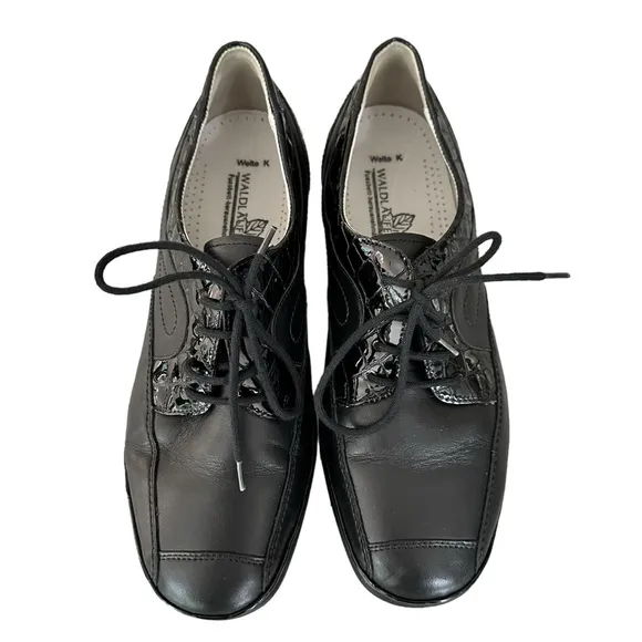 Waldlaufer | Black Extra Wide Fit Leather Lace Up Shoes Size UK 6 US 8.5