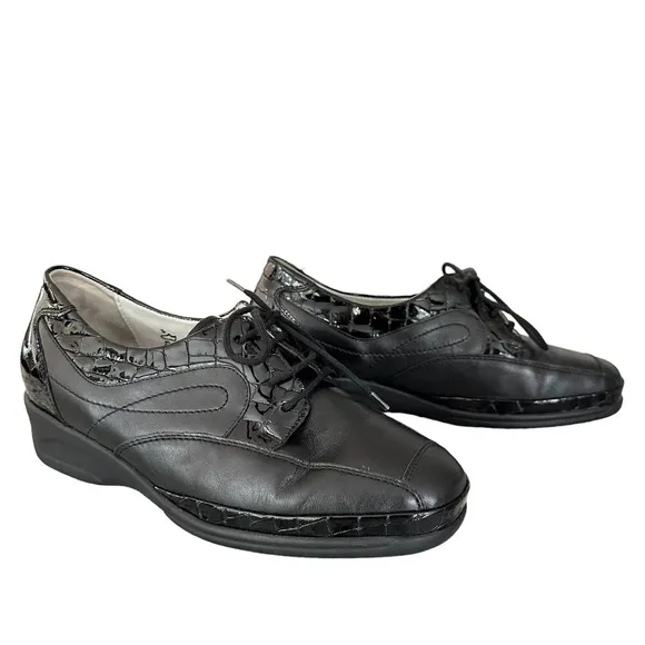 Waldlaufer | Black Extra Wide Fit Leather Lace Up Shoes Size UK 6 US 8.5