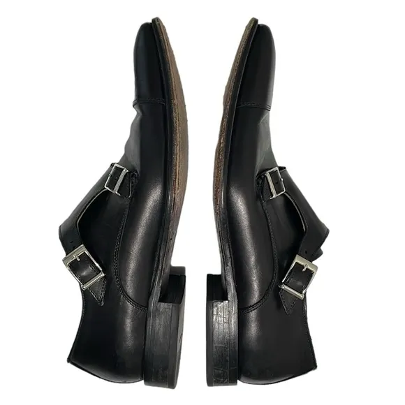 Wall   Walter Size 9.5 black leather monk strap slip‎ on loafers dress shoes.