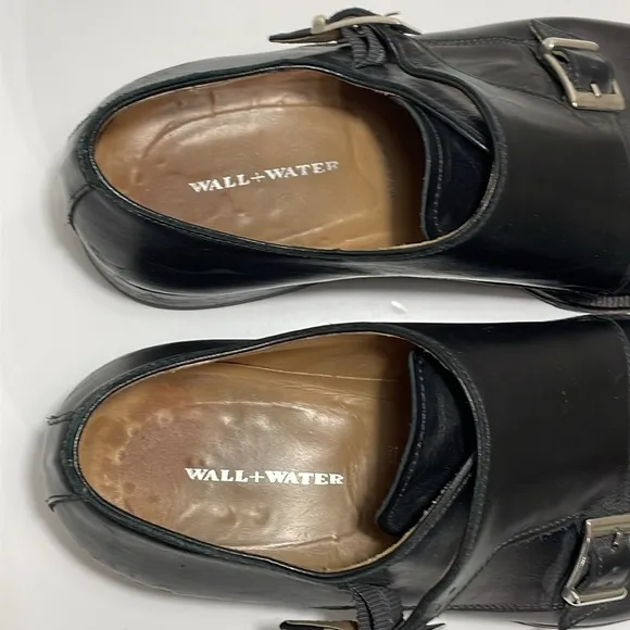Wall   Walter Size 9.5 black leather monk strap slip‎ on loafers dress shoes.