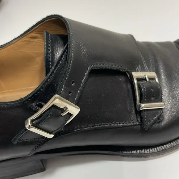 Wall   Walter Size 9.5 black leather monk strap slip‎ on loafers dress shoes.