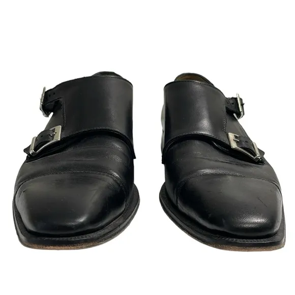 Wall   Walter Size 9.5 black leather monk strap slip‎ on loafers dress shoes.