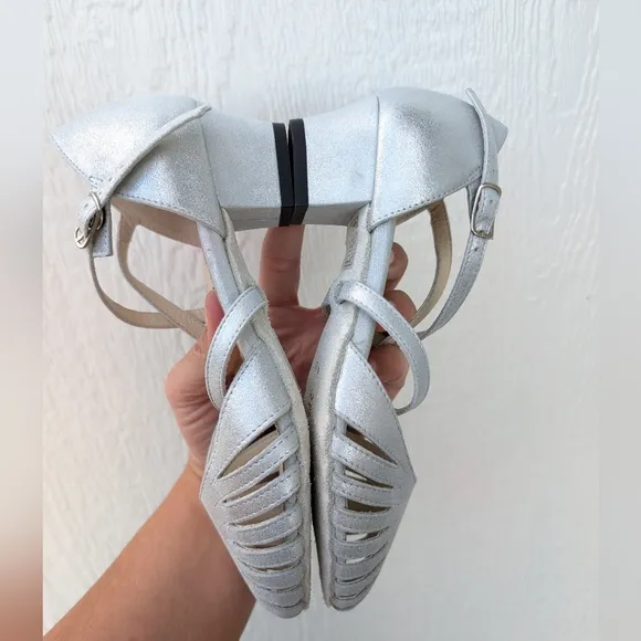 Werner Kern Solveig Silver Ankle Strap Tango Dancing Heels Shoes UK 4.5 US 6.5