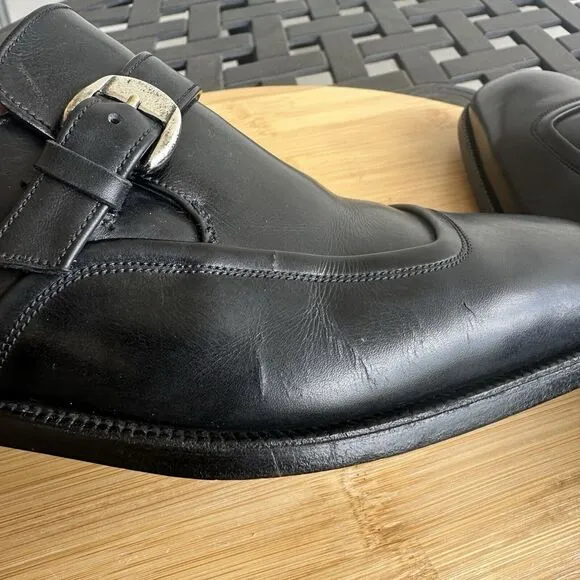 Wing By Bally Of Switzerland Men's Terzo Monk Strap Leather Shoes Black Size 8