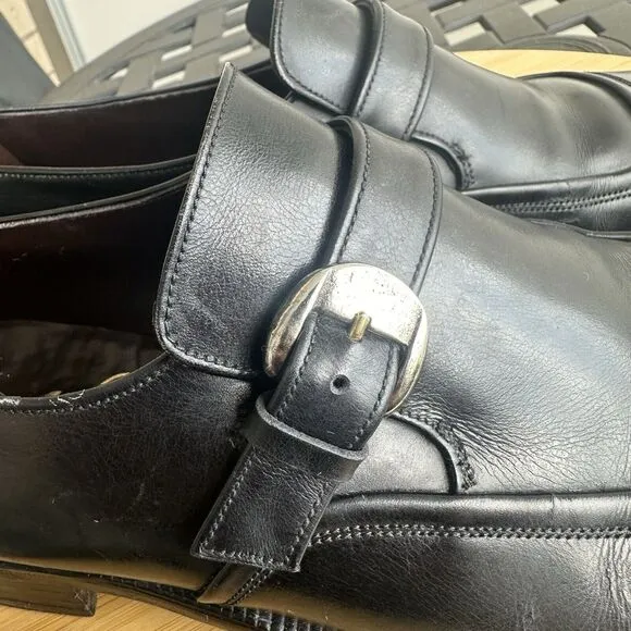 Wing By Bally Of Switzerland Men's Terzo Monk Strap Leather Shoes Black Size 8