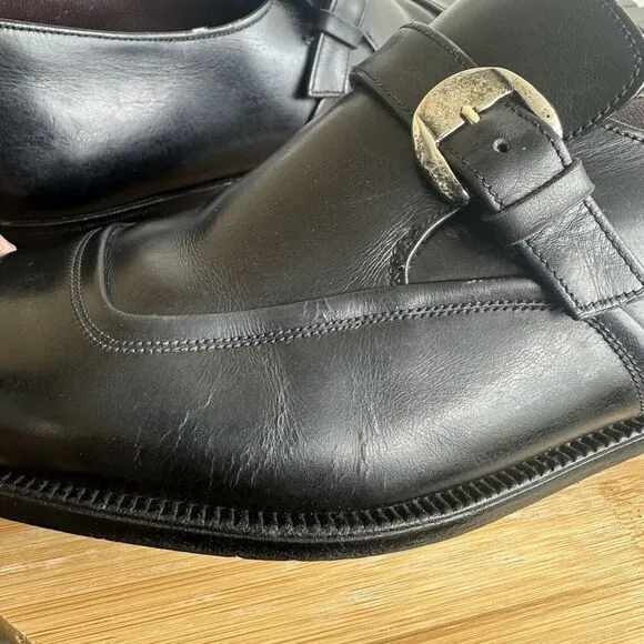 Wing By Bally Of Switzerland Men's Terzo Monk Strap Leather Shoes Black Size 8