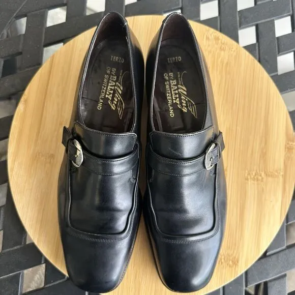 Wing By Bally Of Switzerland Men's Terzo Monk Strap Leather Shoes Black Size 8