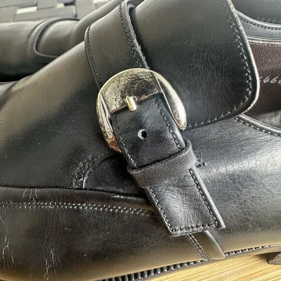 Wing By Bally Of Switzerland Men's Terzo Monk Strap Leather Shoes Black Size 8