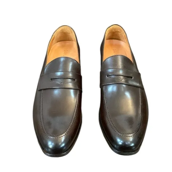 Wolf &amp; Shepherd men’s dark brown leather penny loafers shoes size various