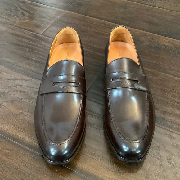 Wolf &amp; Shepherd men’s dark brown leather penny loafers shoes size various