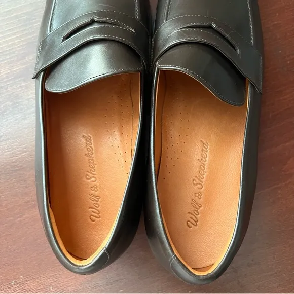 Wolf &amp; Shepherd men’s dark brown leather penny loafers shoes size various