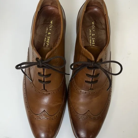 Wolf And Shepherd Men's Oxford Loafers Sz 10.5 Wingtip Brogue Brown Dress Shoe