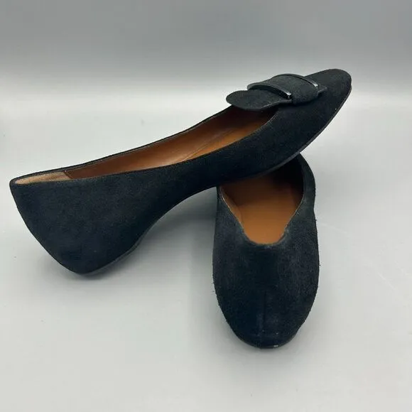 Women's Aquatalia Size 7 Black Suede Flats Loafers Shoes Square Toe