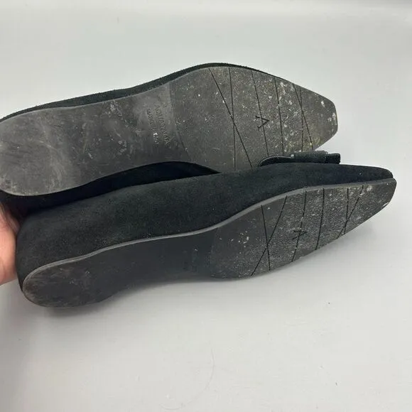 Women's Aquatalia Size 7 Black Suede Flats Loafers Shoes Square Toe