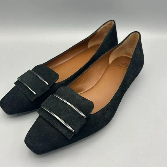 Women's Aquatalia Size 7 Black Suede Flats Loafers Shoes Square Toe